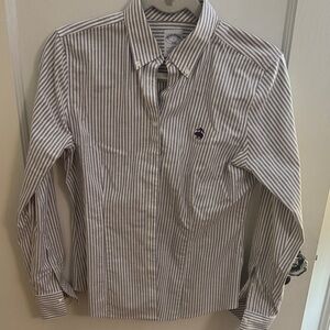 Brooks Brothers White and Brown Striped Button-Down Shirt
